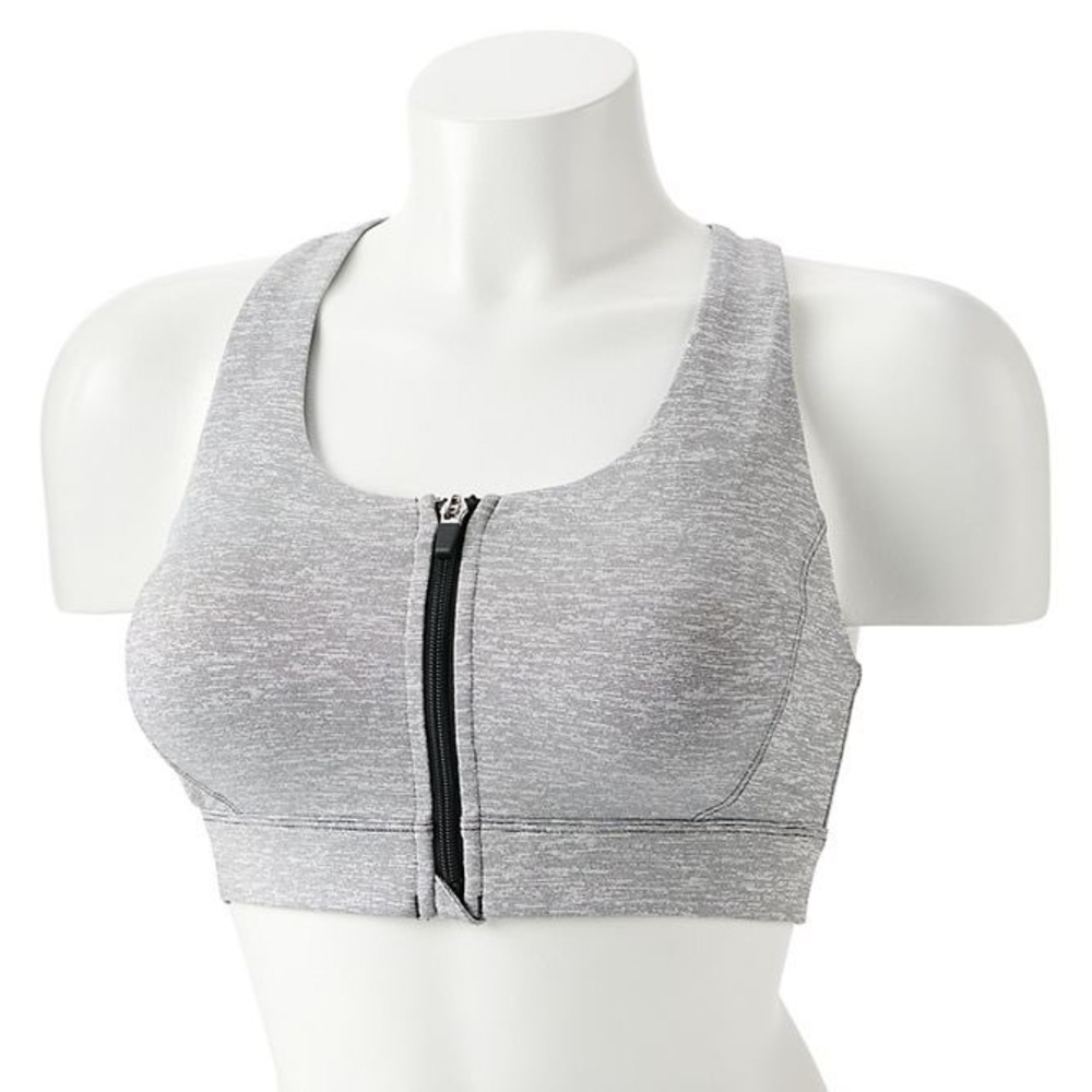 Tek Gear Womens Ultrastretch Medium Support Front Zip Sports Bra Gray Small